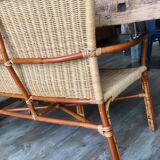 Vintage rattan armchair bench