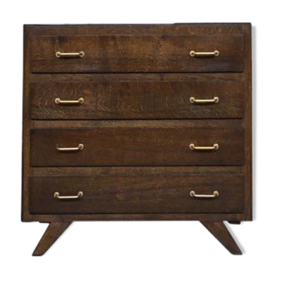 Commode chiffonnier semainier vintage 1950/1960 - rétro - 4 tiroirs - pieds compas - chêne