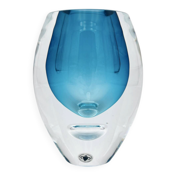 Vase Beránek Skrdlovice Sommerso Bleu Bulle Lentille Verre Bohême 90s