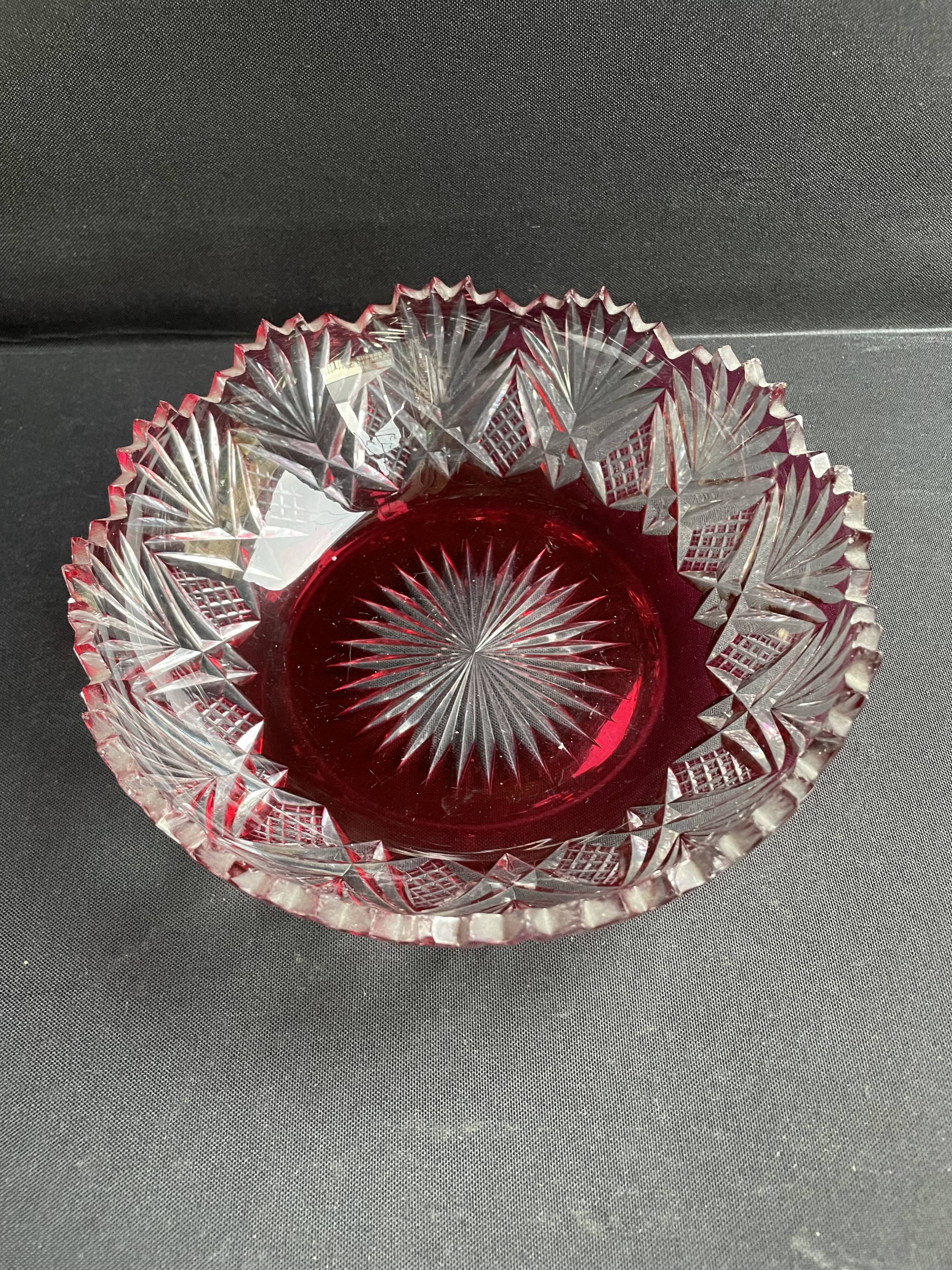 Overlay cut crystal salad bowl