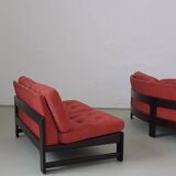 Ensemble de canapés bas modulables fuchsia style années 60