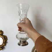 Vase tulipe en cristal ciselé  et argent 23 cm