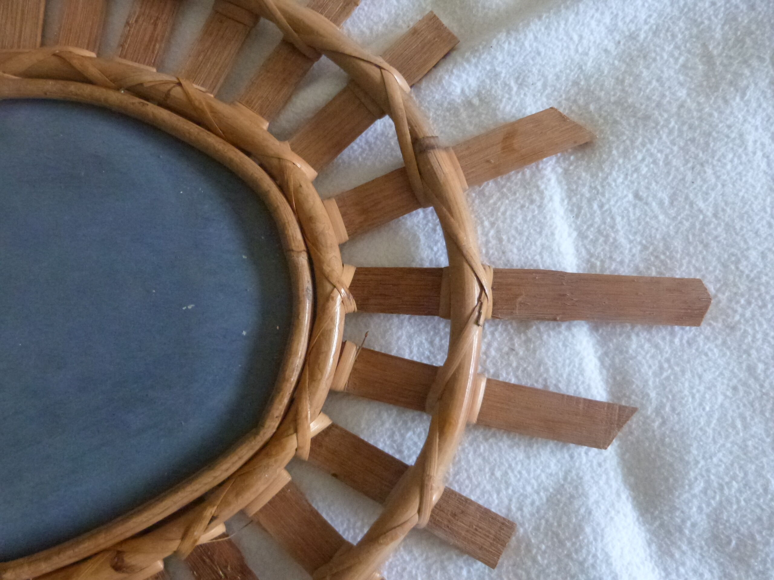 Large oval wall mirror bamboo rattan wicker vintage 56x68cm