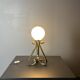 Midcentury brutalist wrought iron and opaline table lamp, Spain ca 1960s