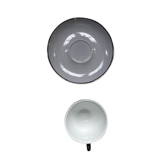 Cup and its gray saucer with silver edging - Flamingo Home Interiors
