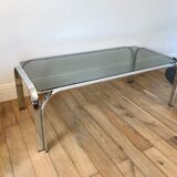 Coffee table in smoked glass and chrome 70s