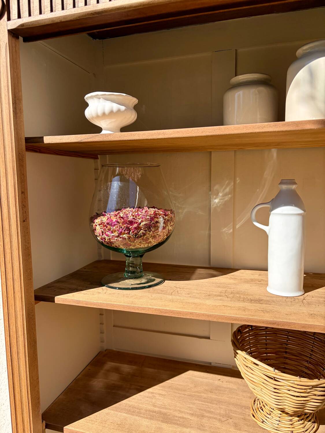 Raw wood display cabinet