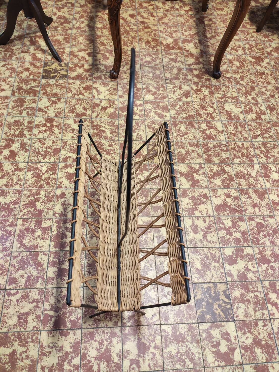 Metal and wicker magazine rack