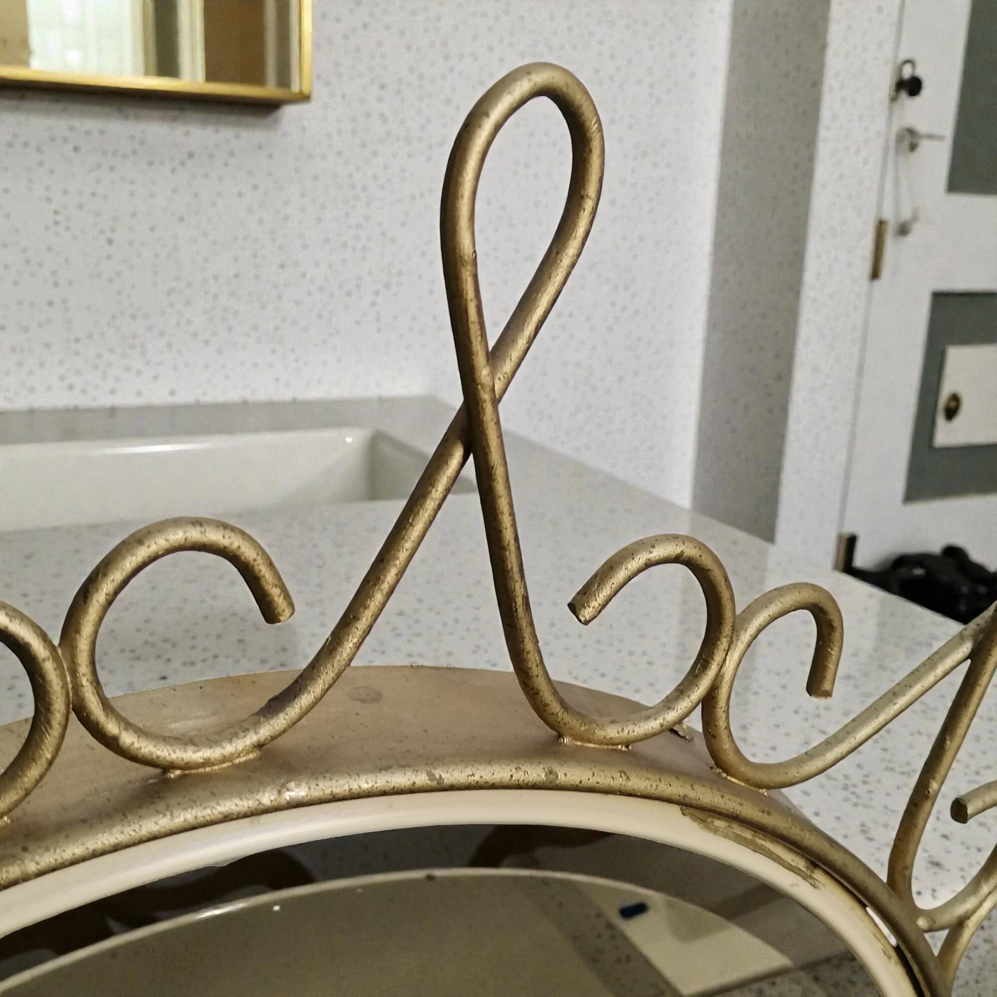 Miroir vintage en métal doré avec effet convexe des années 70