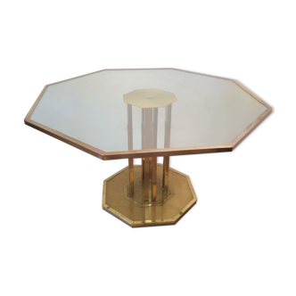 Table octogonale en laiton des années 70