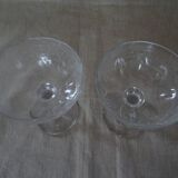 Pair of old crystal champagne glasses wide frieze right foot