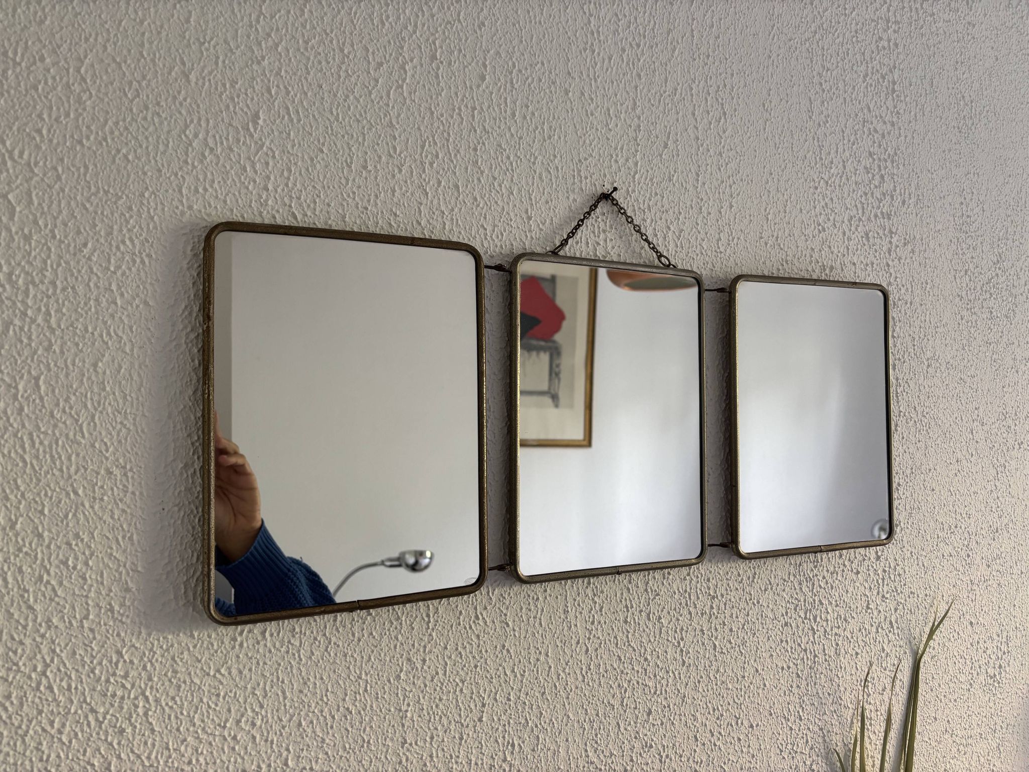 Vintage 1960 triptych mirror barber hairdresser Japonese style - 25 x 60 cm
