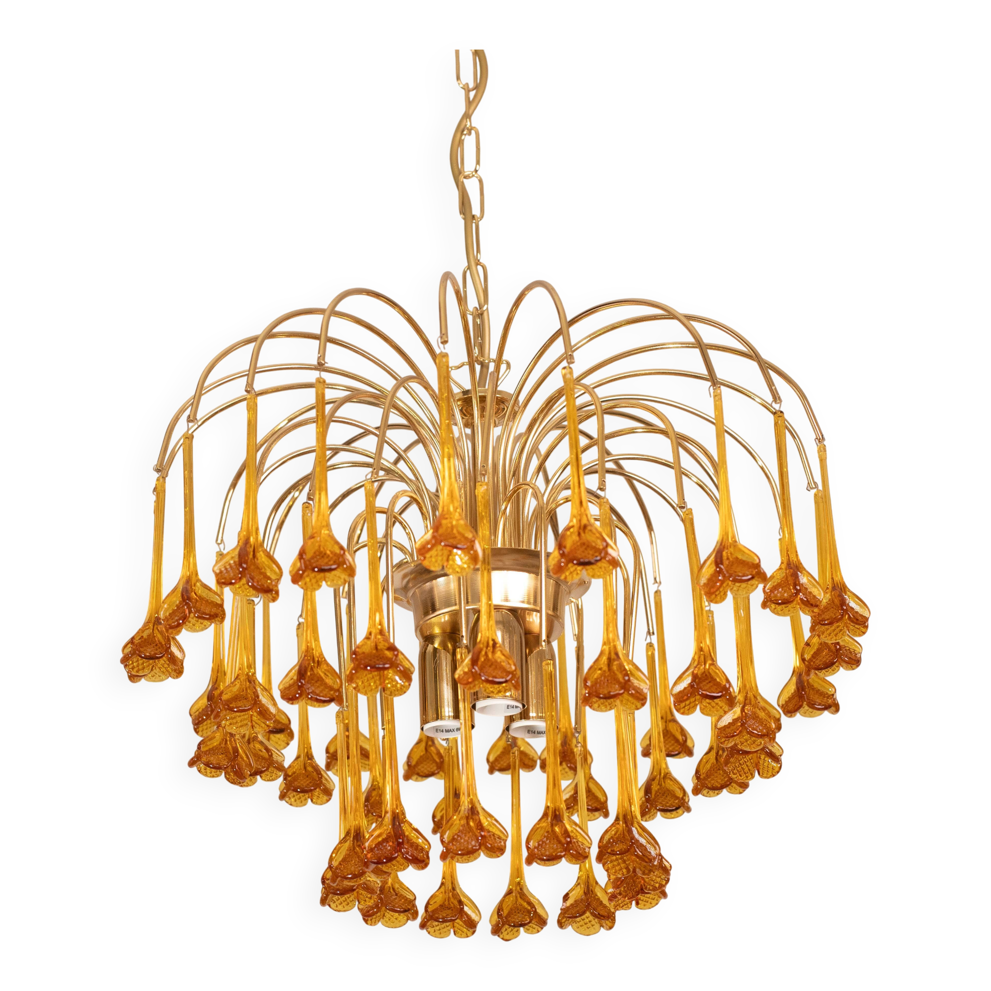 Lustre à fleurs en verre de Murano orange de Marilyn Monroe, années 1970