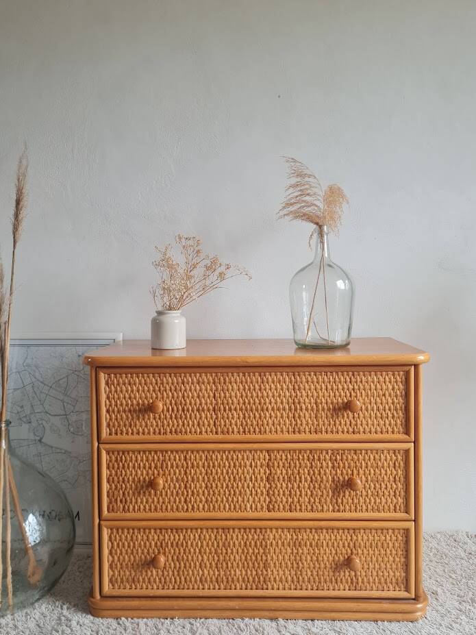 Vintage rattan chest of drawers