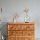 Vintage rattan chest of drawers
