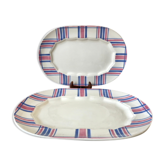 Duo of rectangular dishes HBCM model "Scottish" pink and blue 50s