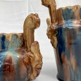 Vallauris-style enamelled garden and vaser set