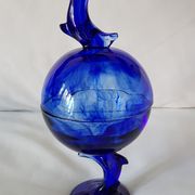 Set of 2 dolphin dessert cups in blue glass.