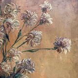 Oil on canvas still life with chrysanthemums