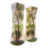 Pair of glass vases decorated with lake landscapes early 20th century LEGRAS