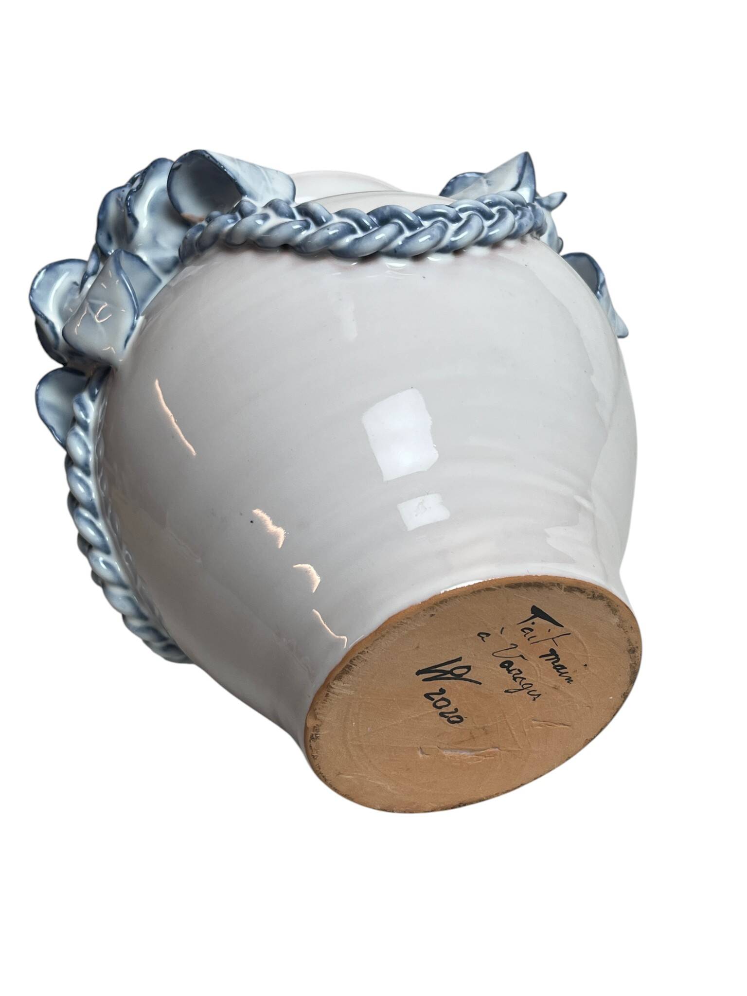 Ceramic vase from Varages in pink and blue.