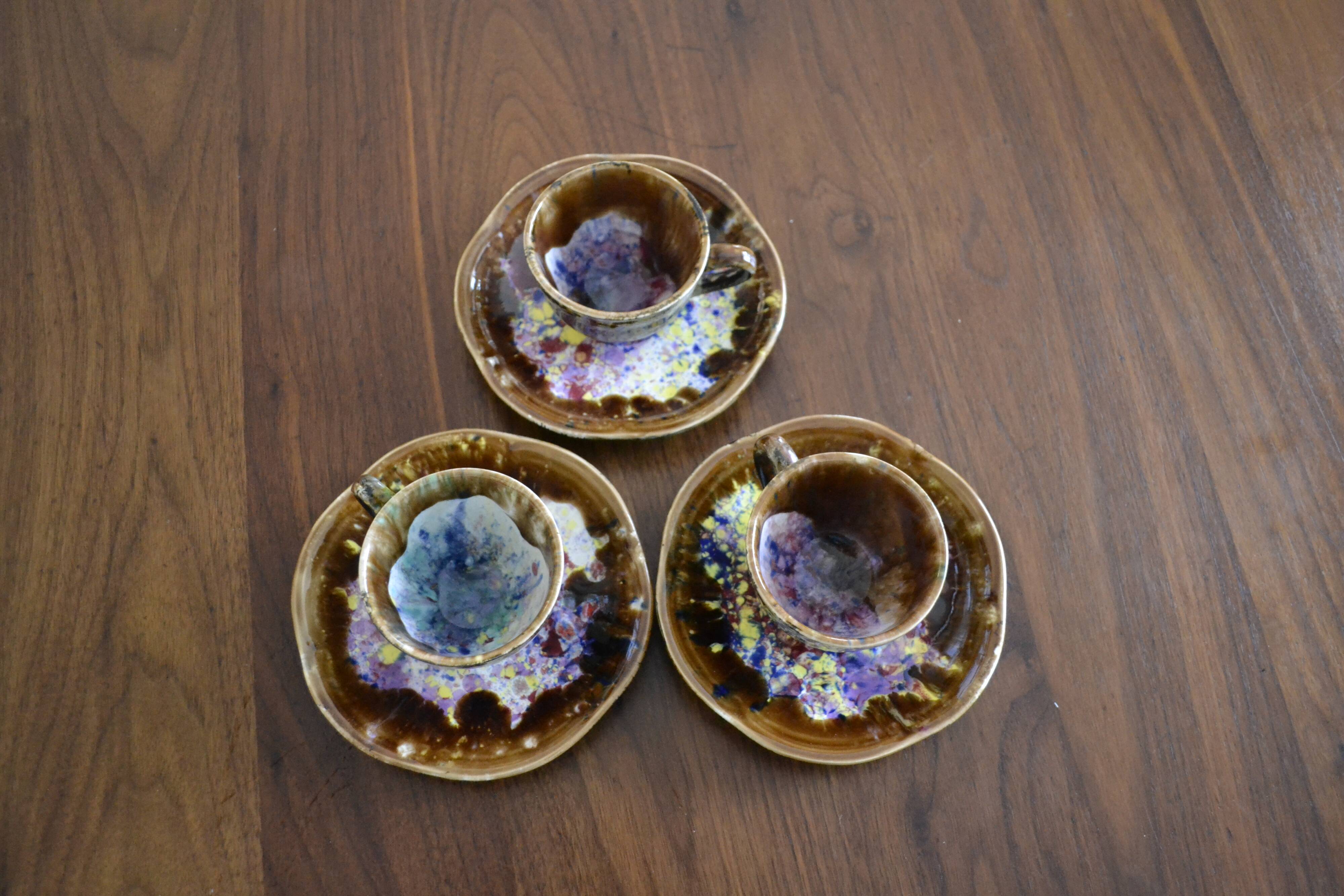 Set of 3 Morvan cups and their saucers