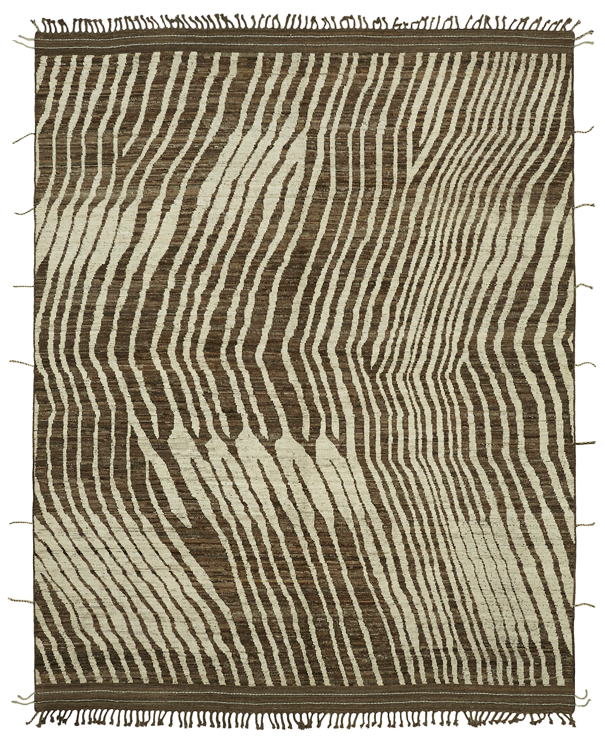 Tapis en laine brun fait main, unique en son genre, 286 cm x 370 cm.