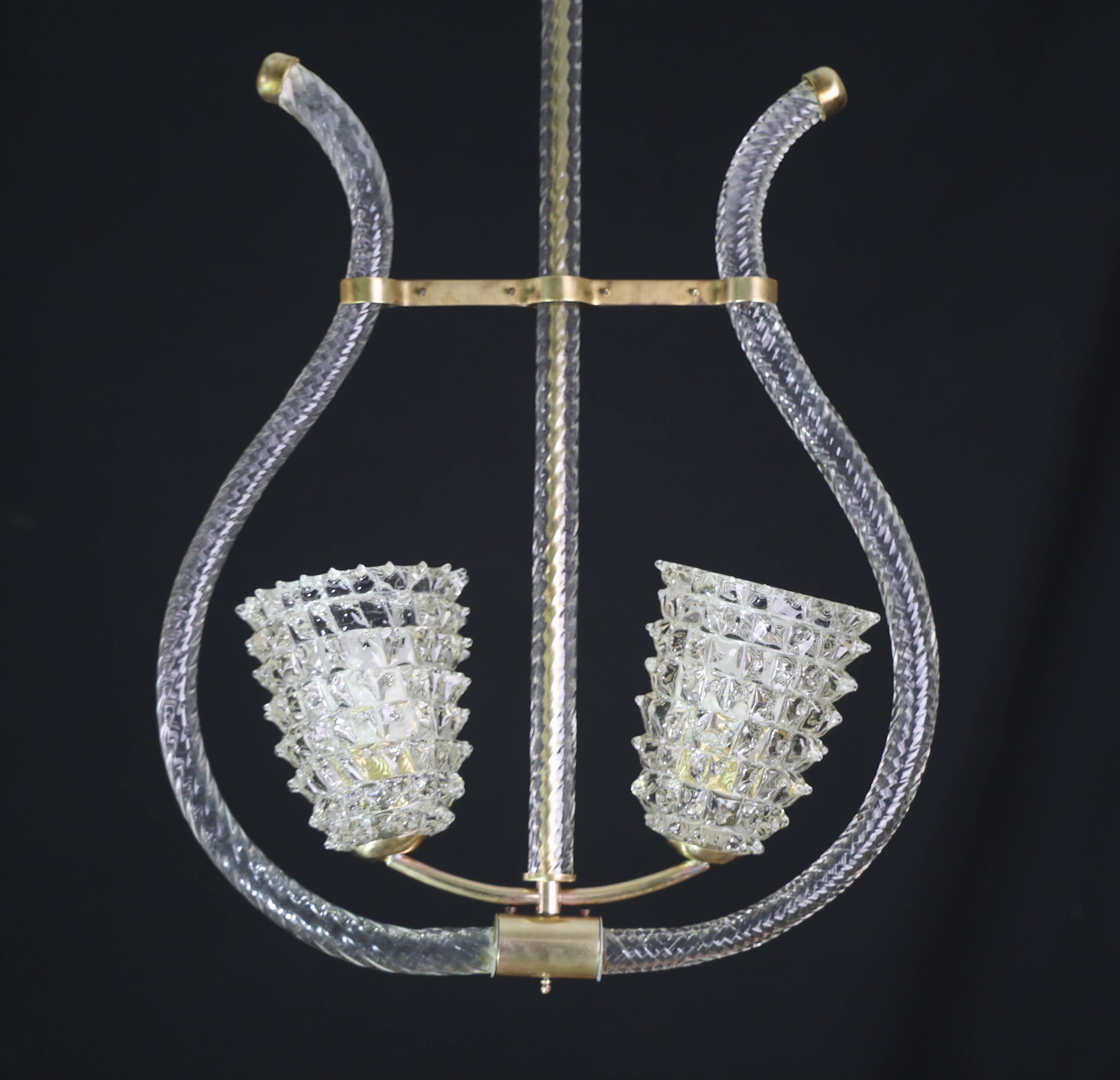 Amazing 2 Light Clear Rostrato Murano Glass Chandelier by Barovier & Toso,