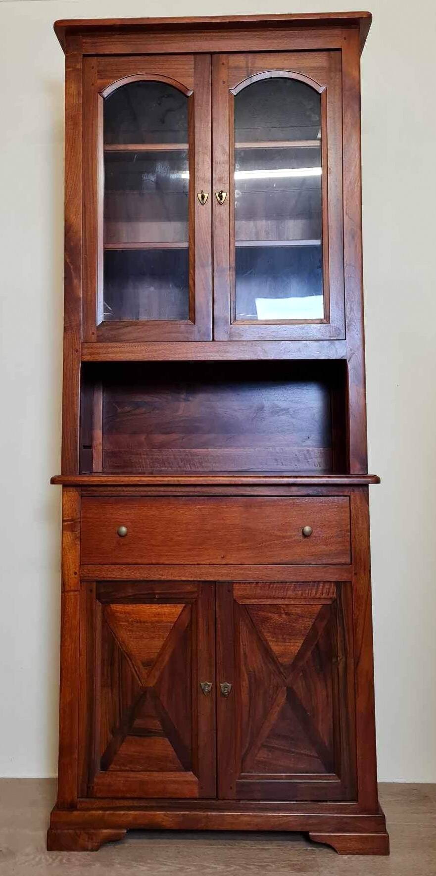Vintage Louis Philippe style ceremonial bookcase in walnut