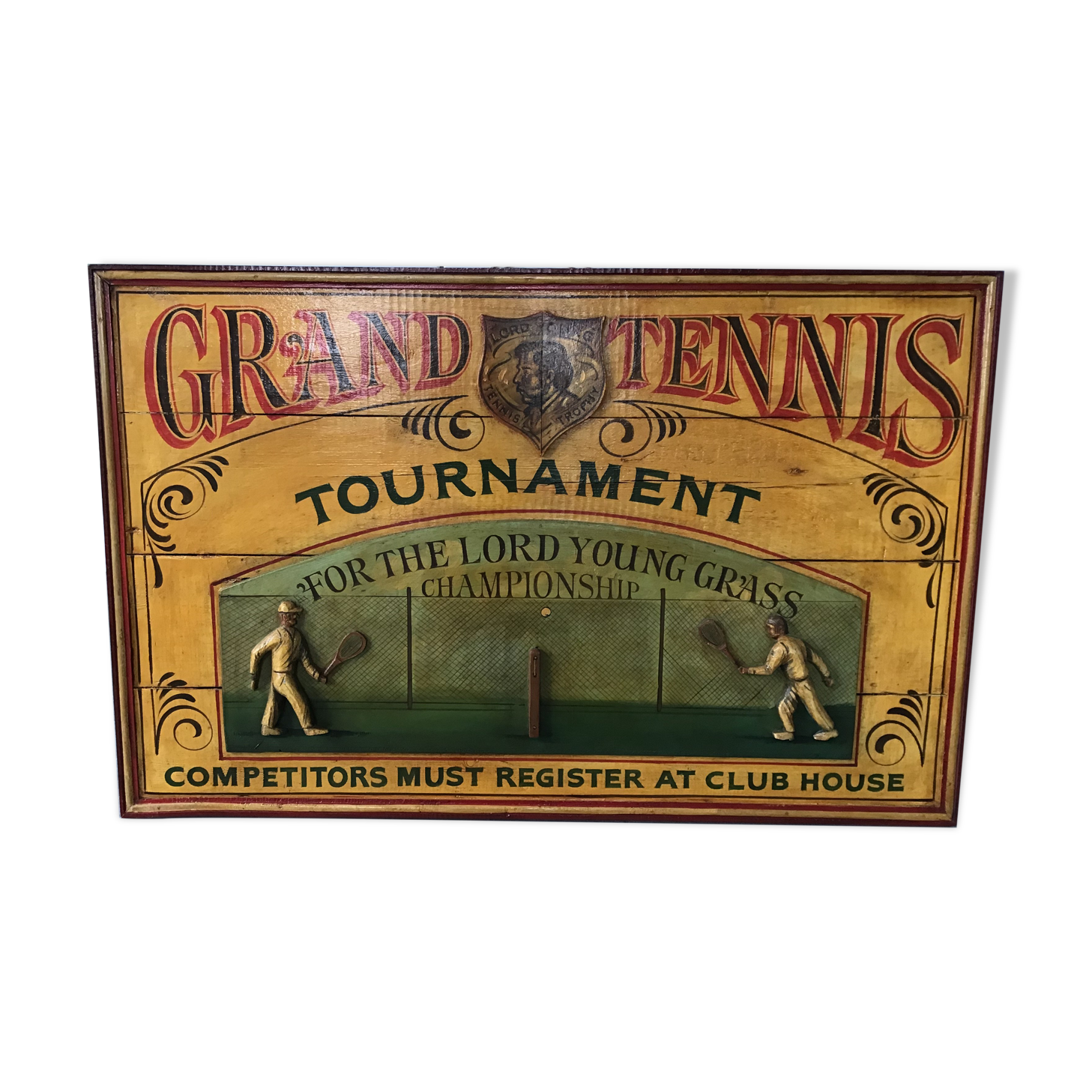 English wooden painting in relief "tennis tournament"