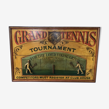 Tableau anglais en bois en relief « tournoi de tennis »