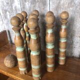 Old game of 9 skittles + vintage wooden ball