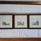Vintage 3x Ludwig Urack Small German River Scene & Boats Art Prints