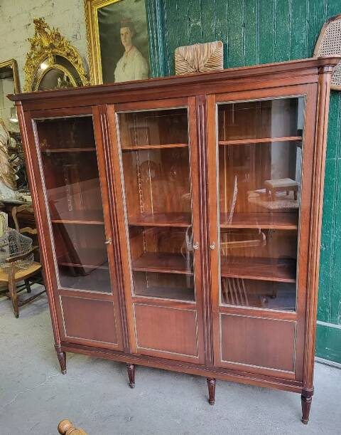 Display cabinet library 3 doors Louis XVI style in wood