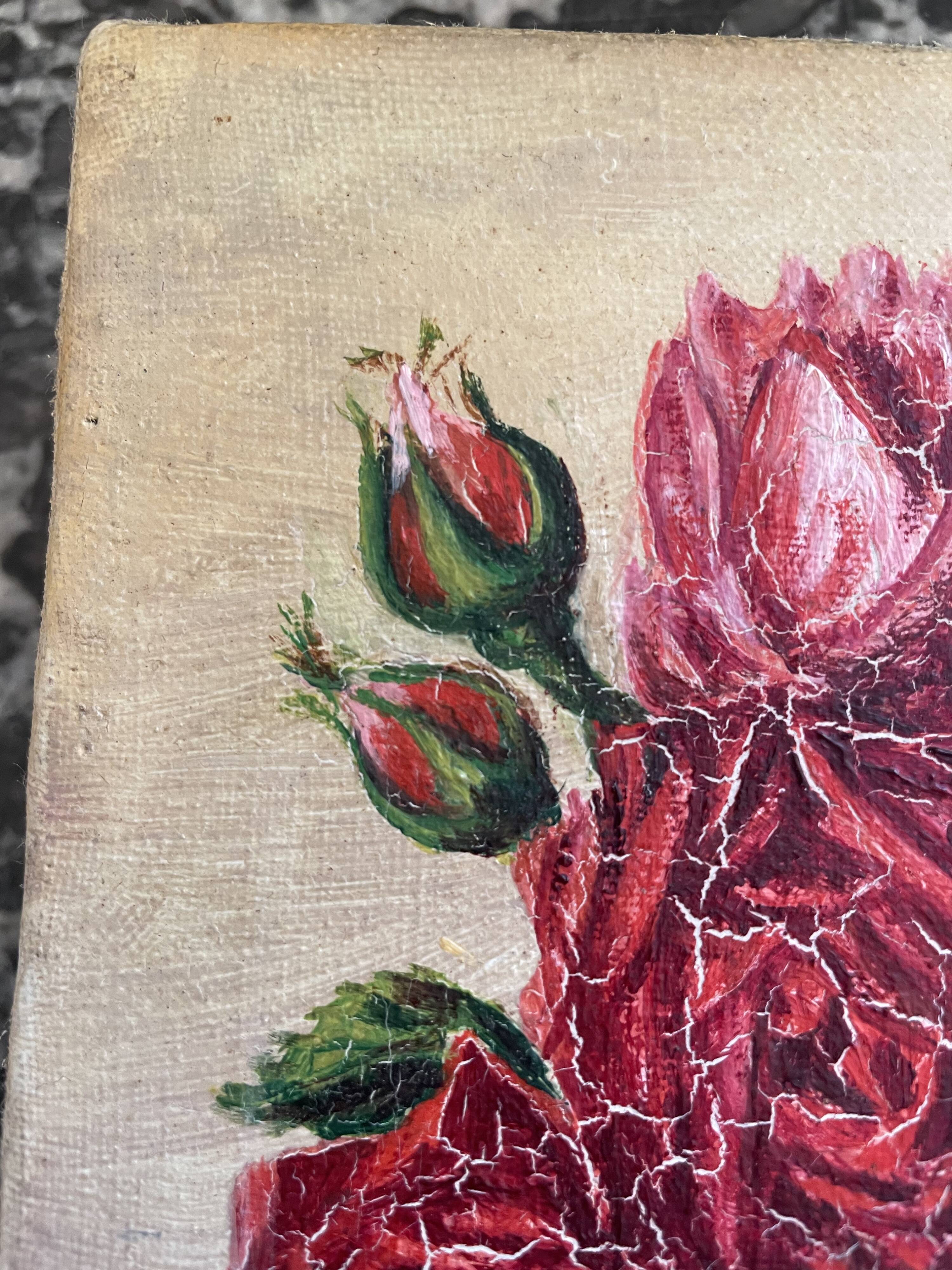 Oil on canvas bouquet of roses signed P. HELLO