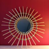 Vintage bohemian woven rattan sun mirror