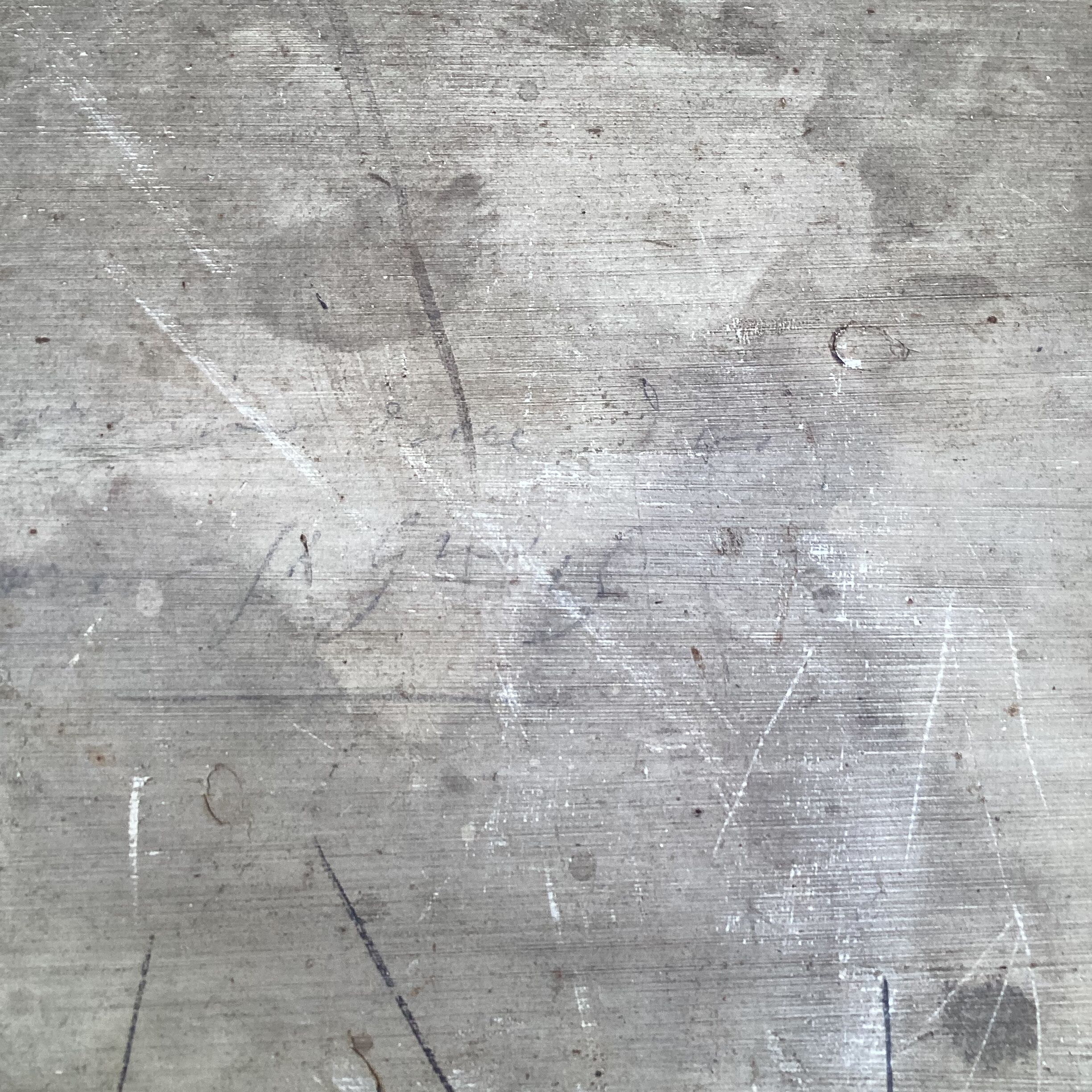 Old pedestal table in oak wood with marble