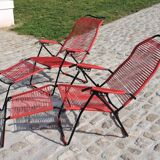 Pair of folding lounge chairs scoubidou vintage 60s