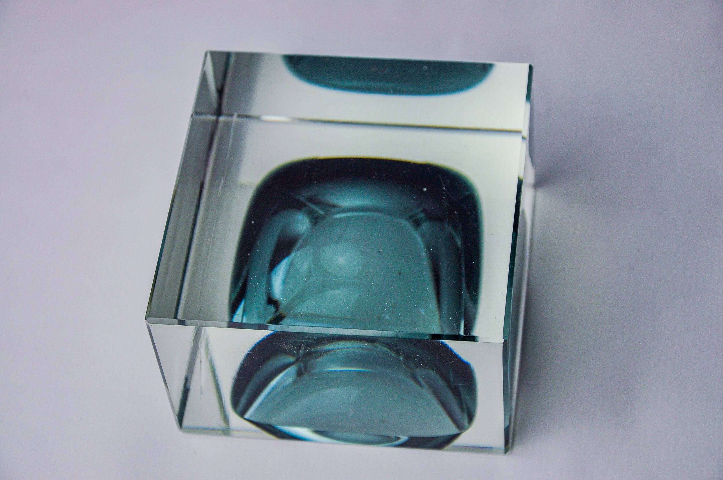 Ashtray Sommerso cubic gray by Seguso, Murano, Italy, 1970