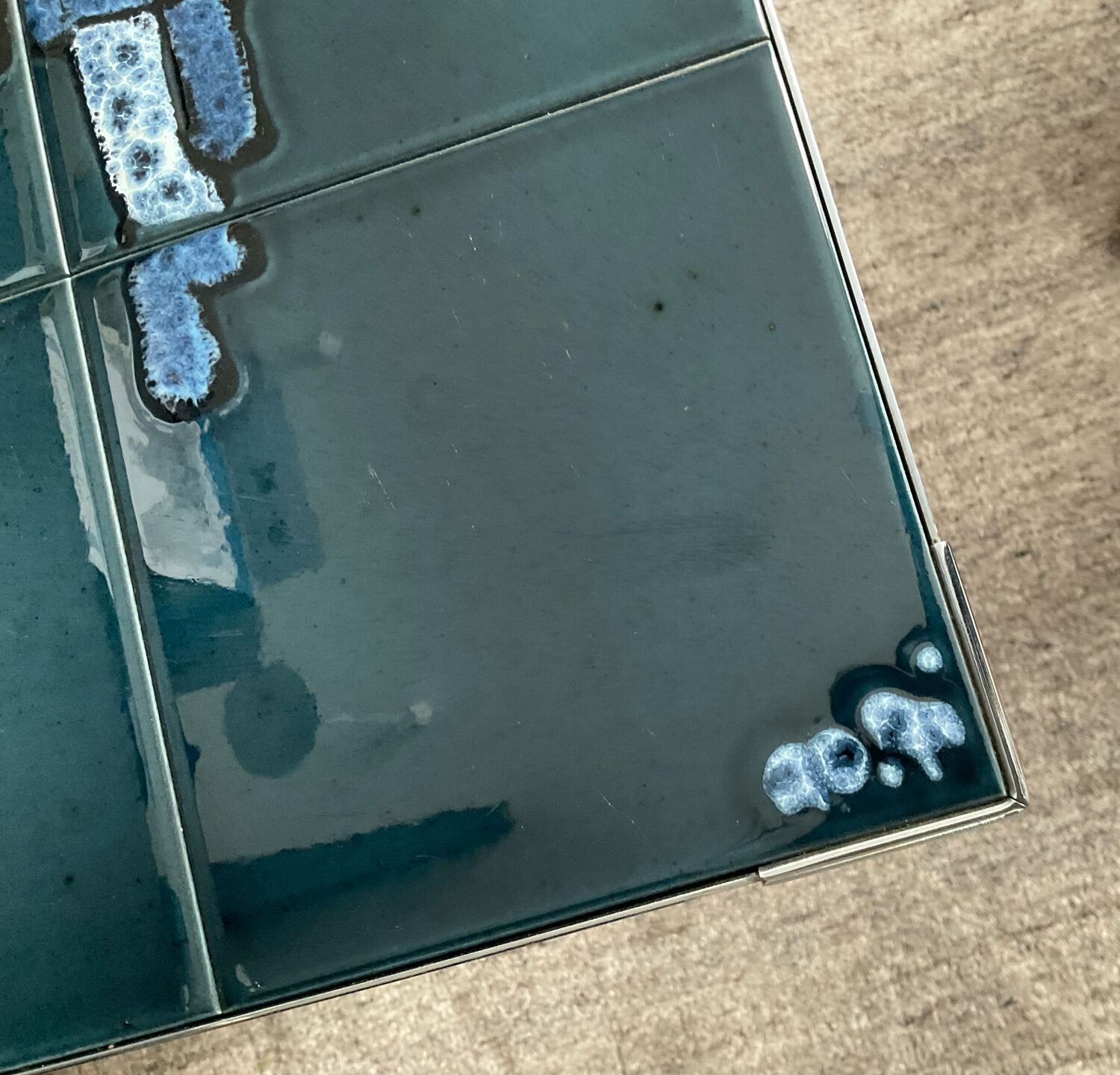 Coffee table in signed ceramic and chromed metal 70s