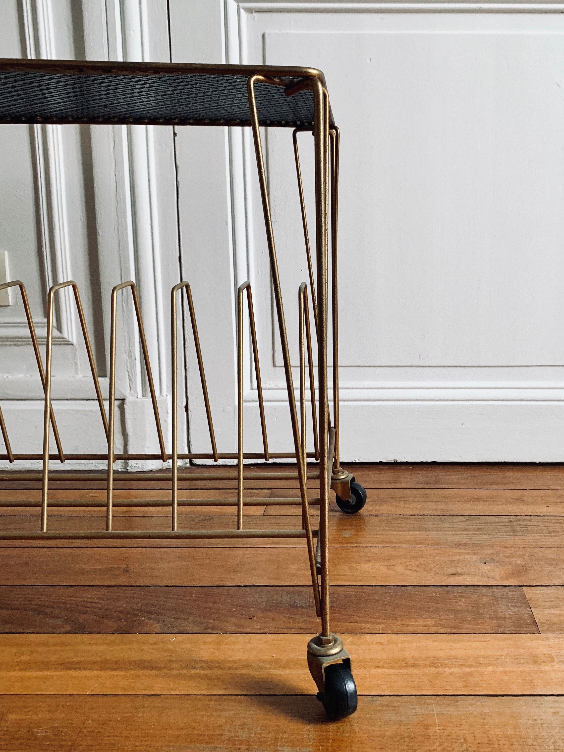 Desserte vintage métal avec porte vinyles