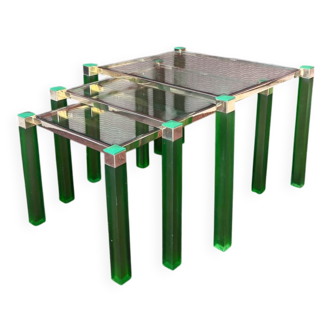 Set of 3 vintage nesting tables 1970 hollywood regency gold metal