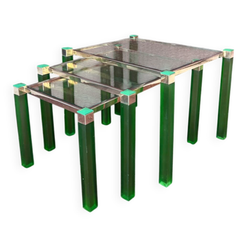 Set of 3 vintage nesting tables 1970 hollywood regency gold metal
