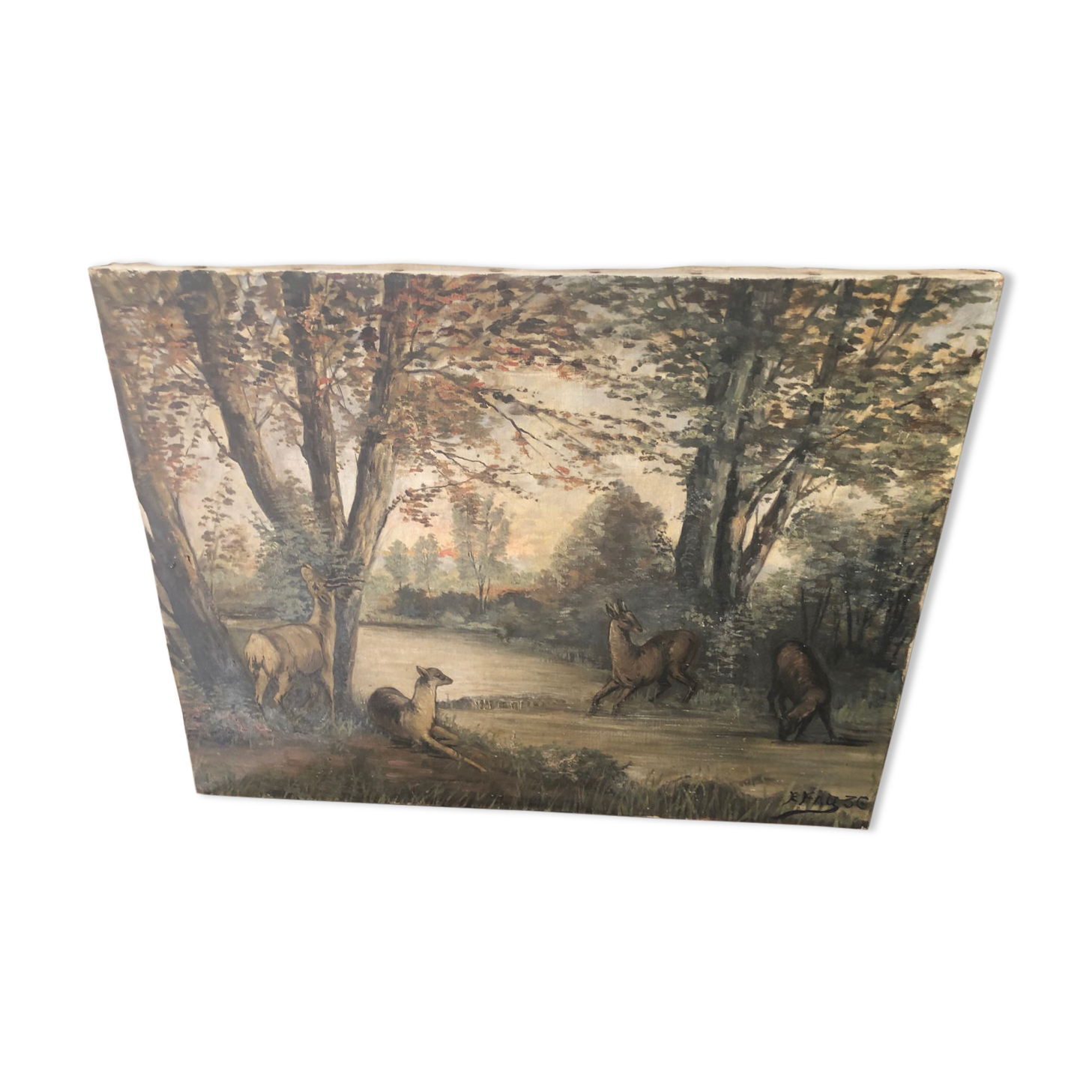 Old painting oil on canvas signed and dated 36