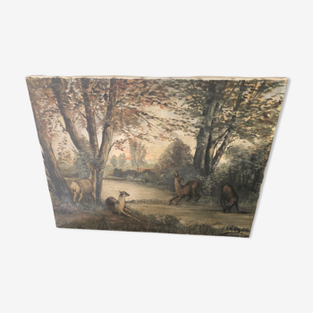 Tableau ancien huile sur toile signé et daté 36