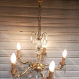 Exceptional bronze chandelier with crystal pendants in working order circa 1910