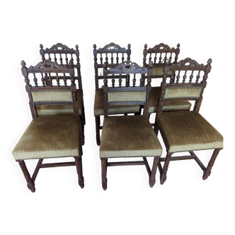 Lot 6 chaises en bois et tapisserie