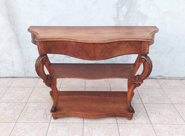 Grande console époque Napoléon III en noyer et ronce de noyer