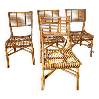 Lot de 4 chaises en rotin vintage