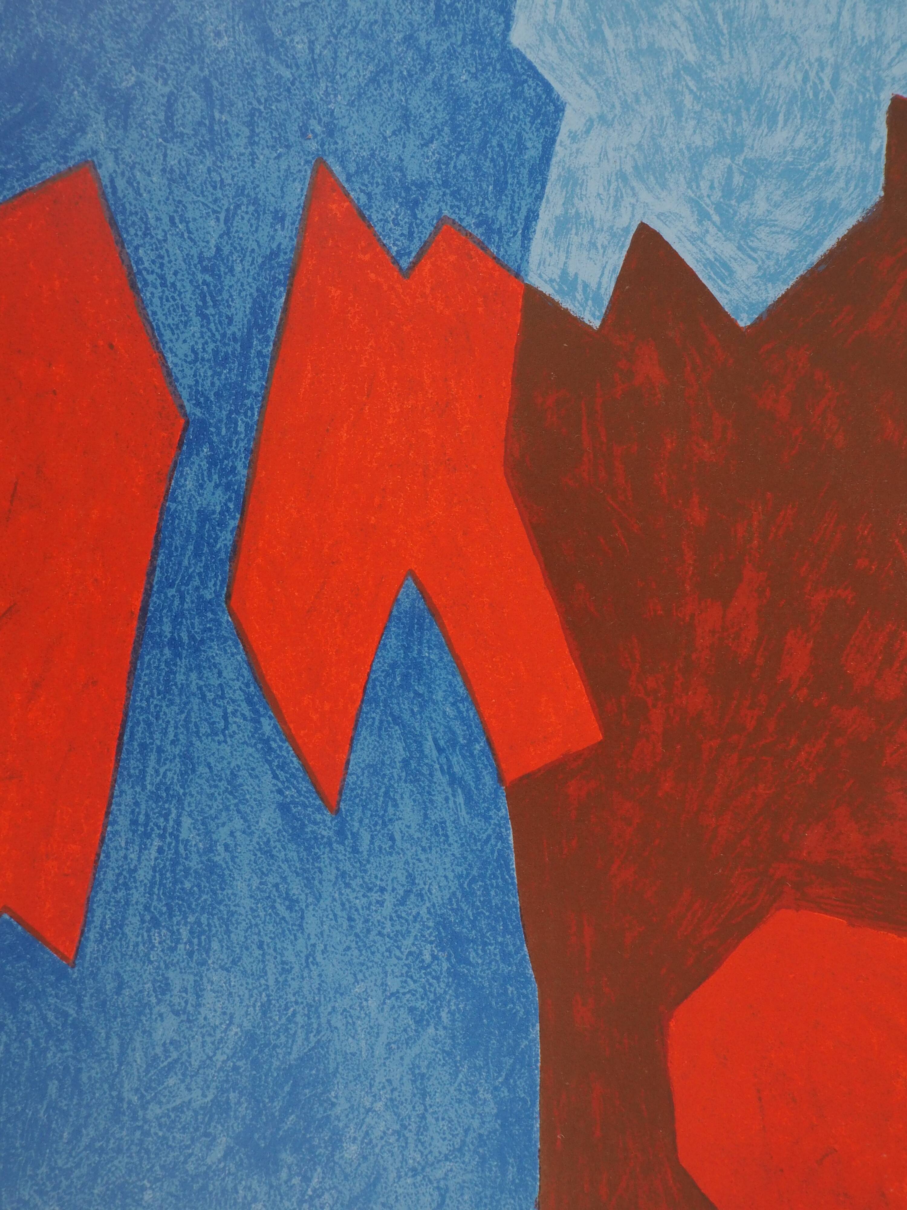 Serge poliakoff: blue and red composition - original lithograph
